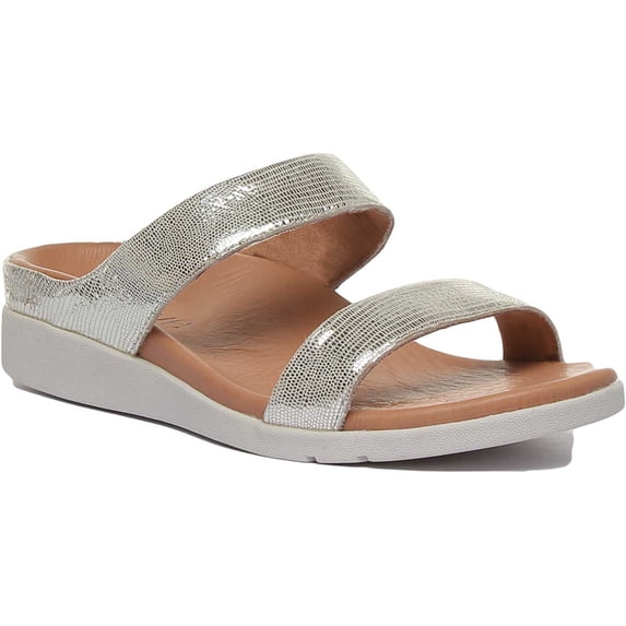 Strive Faro Women's Leather Double Strap Glamour Sandal In Silver Size 10.5/11