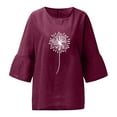 thumbnail image 3 of Gibobby Tirantes Para&nbsp;Camisa Verano mujer 3 de 4 manga cuello redondo estampado floral suelta Top camisetas Casual lino túnica camiseta blusa（Morado， M), 3 of 4