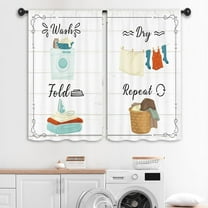 Laundry Room Curtains 27.5W x 39L Inch Rustic Farmhouse Wash Dry Fold Repeat Wood Wooden Country Rod Pocket Short Cafe Small Window Treatment Drapes Decor 2 Panels