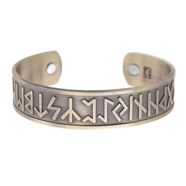 Pulsera elástica ancha con runas vikingas dorado