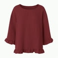 thumbnail image 6 of Towmus Womens 3/4 Sleeve Tops Knit Cotton Ladies Blouses Crew Neck T Shirts for Women Loose Fit Ruffle Sleeve Tunic Tops, L, Wine, 6 of 8