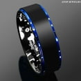thumbnail image 3 of Tungsten Rings for Men Wedding Bands for Him Womens Wedding Bands for Her 8mm Black Brushed Blue Stripe, 3 of 6