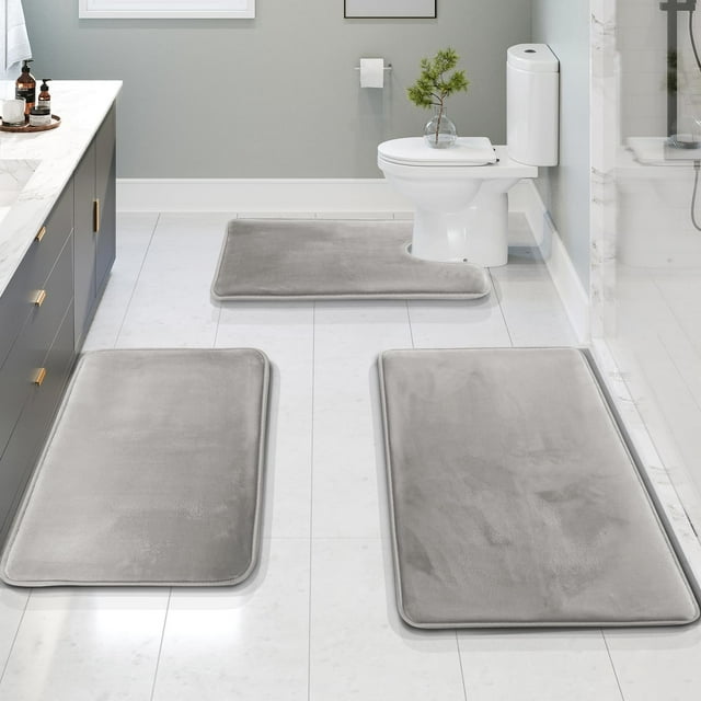 Juego de alfombras de baño Clara Clark, espuma viscoelástica, plateadas