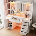thumbnail image 2 of iPormis Vanity Desk with Mirror and Lights, Glass Top Makeup Vanity with RGB Light and Charging Station for Girls , White, 2 of 8