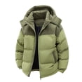 thumbnail image 3 of Puffer Jacket Men Hooded Long Sleeve Solid Color Thick Velvet Lined Casual Jacket Warm Winter Coat for Cold Protection, 3 of 7
