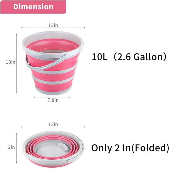 Collapsible Bucket 10L 2.6 Gallon Cleaning Bucket Mop Bucket Foldable Portable Small Plastic Water Supplies Space Saving and Pink