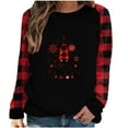 thumbnail image 1 of Liquidation Staron T-Shirts de Noël à Manches Longues pour Femmes Col Rond T-Shirts Graphiques Hauts Chemises à Carreaux Léopard Imprimé Arbre Blouses à Col Rond Décontractées Amples T-Shirt de Baseball Rouge P, 1 of 4