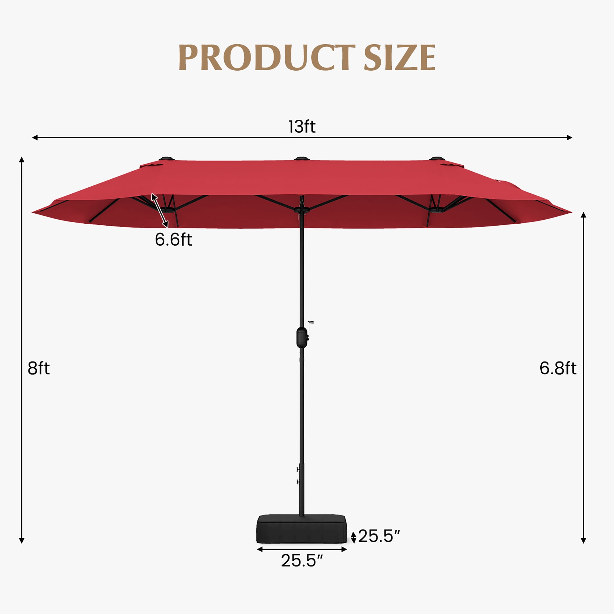 Gymax 13FT Double-sided Patio Umbrella w/ Crank Handle Umbrella Base Safety Lock Wine