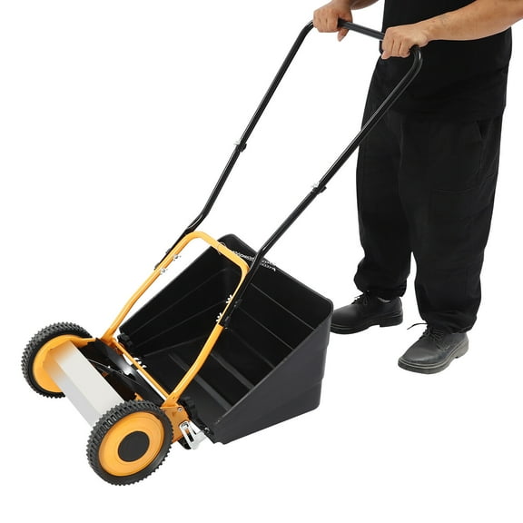 TFCFL 14" Walk Behind Manual Reel Mower Adjustable 4-Blade Hand Push Lawn Mower W/ Grass Collection Box