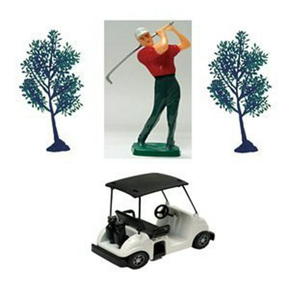 Golf Kit with Golfer, Golf Cart and two Trees Caketopper A1 bakery supplies