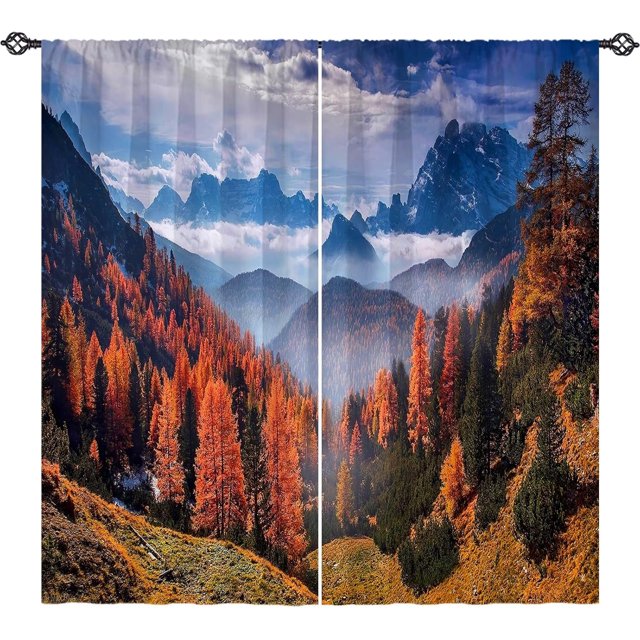 Waterfall Curtains Nature Scenery Theme Window Drapes with Spring Forest Tree Waterfall Landscape Print Pattern Rod Pocket Decor Curtains for Bedroom Living Room Office, 2 Panels, 52 x 84 Inch