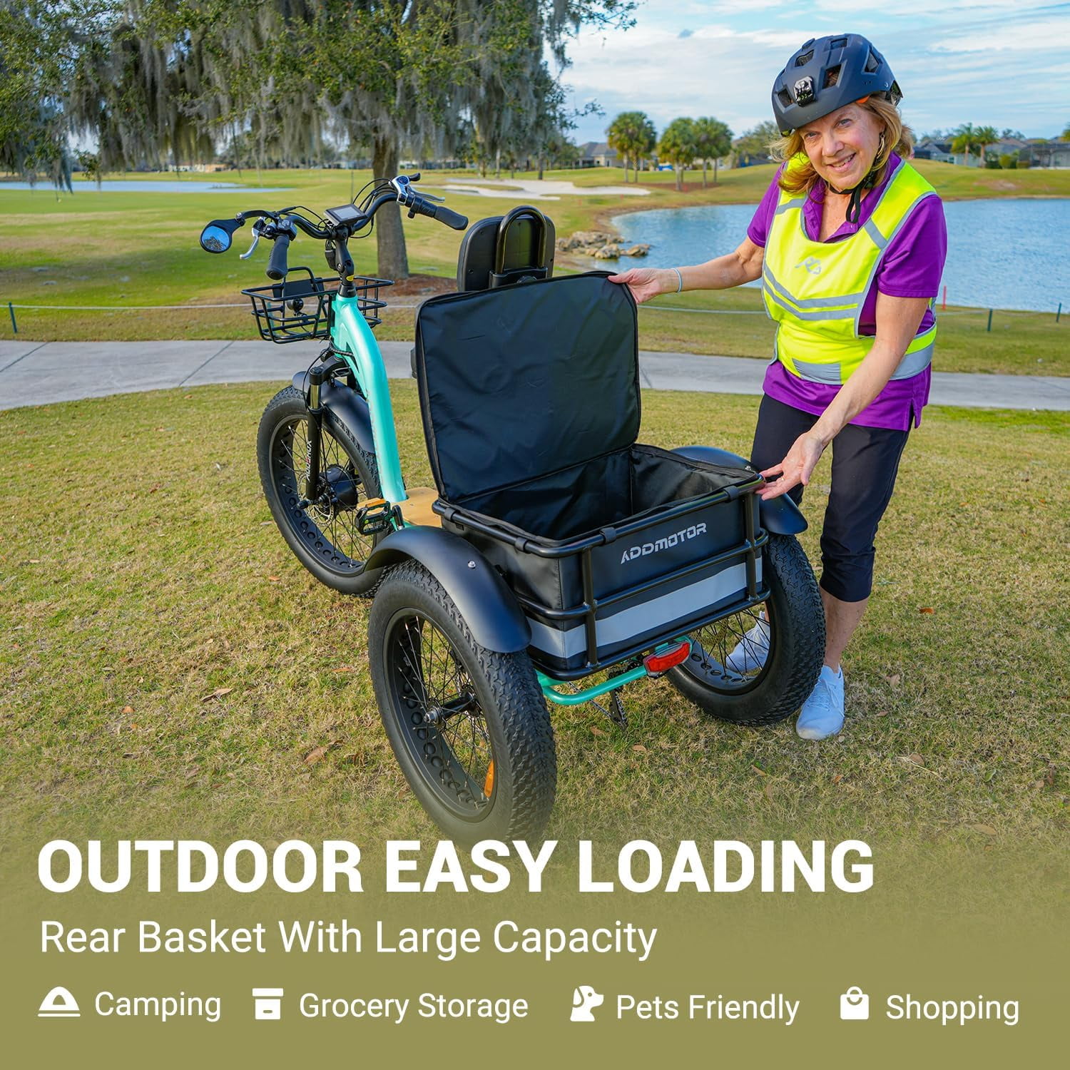 Addmotor Electric Trike, 750W 85 MI Electric Tricycle for Adults M-340 3 Wheel Electric Bicycle, 48V 20Ah Removable Battery, Step-Thru Electric Bike with Speed Differential & Parking Brake, Blue