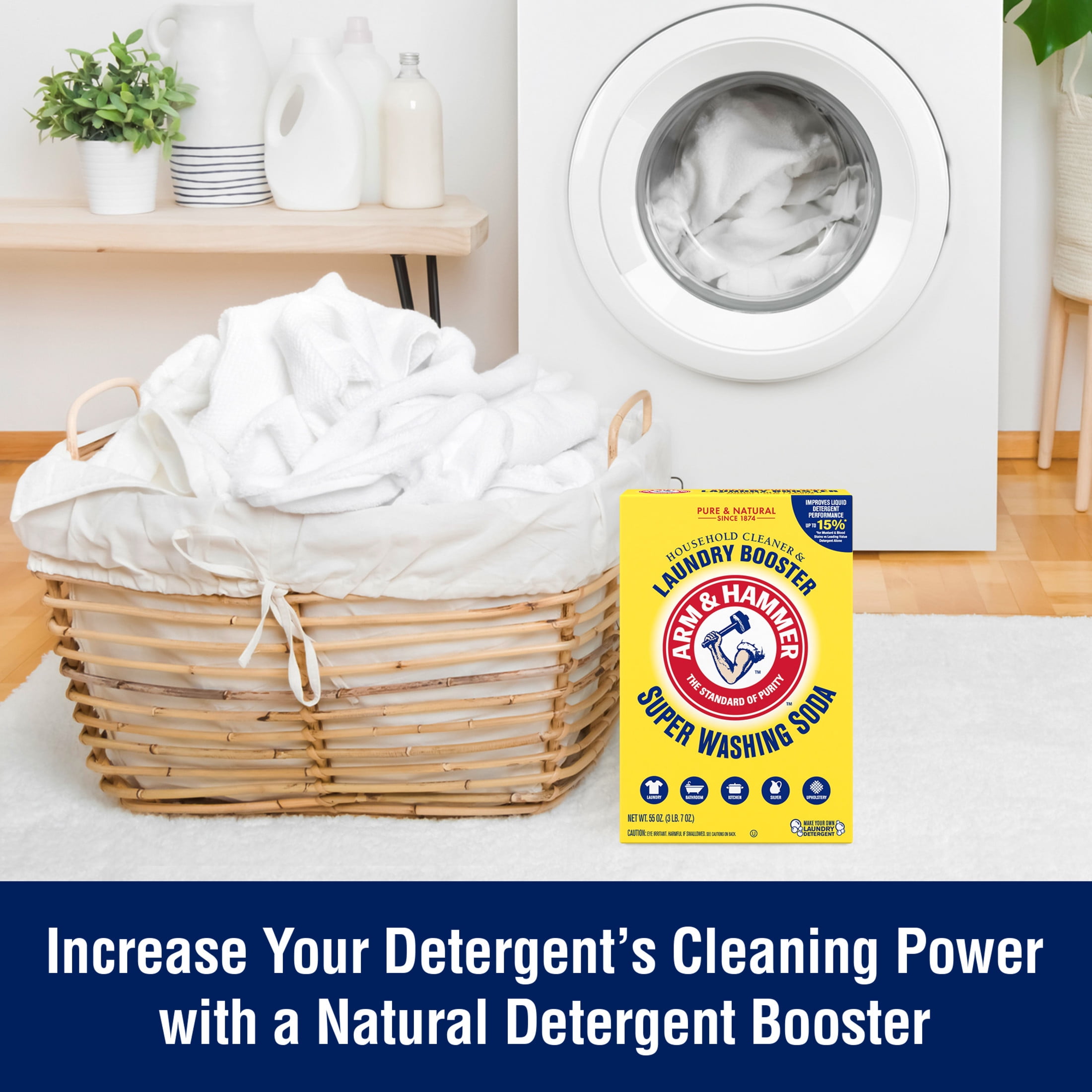 (3 pack) ARM & HAMMER Super Washing Soda Powder Laundry Detergent Booster & Household Cleaner, 55 oz
