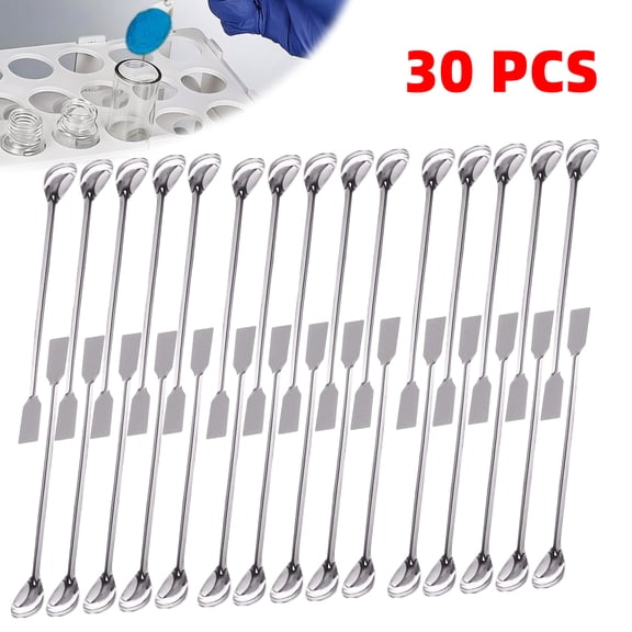 30PCS 2 in 1 Stainless Steel Lab Spoon Spatula/Laboratory Sampling Spoon Mixing Spatula