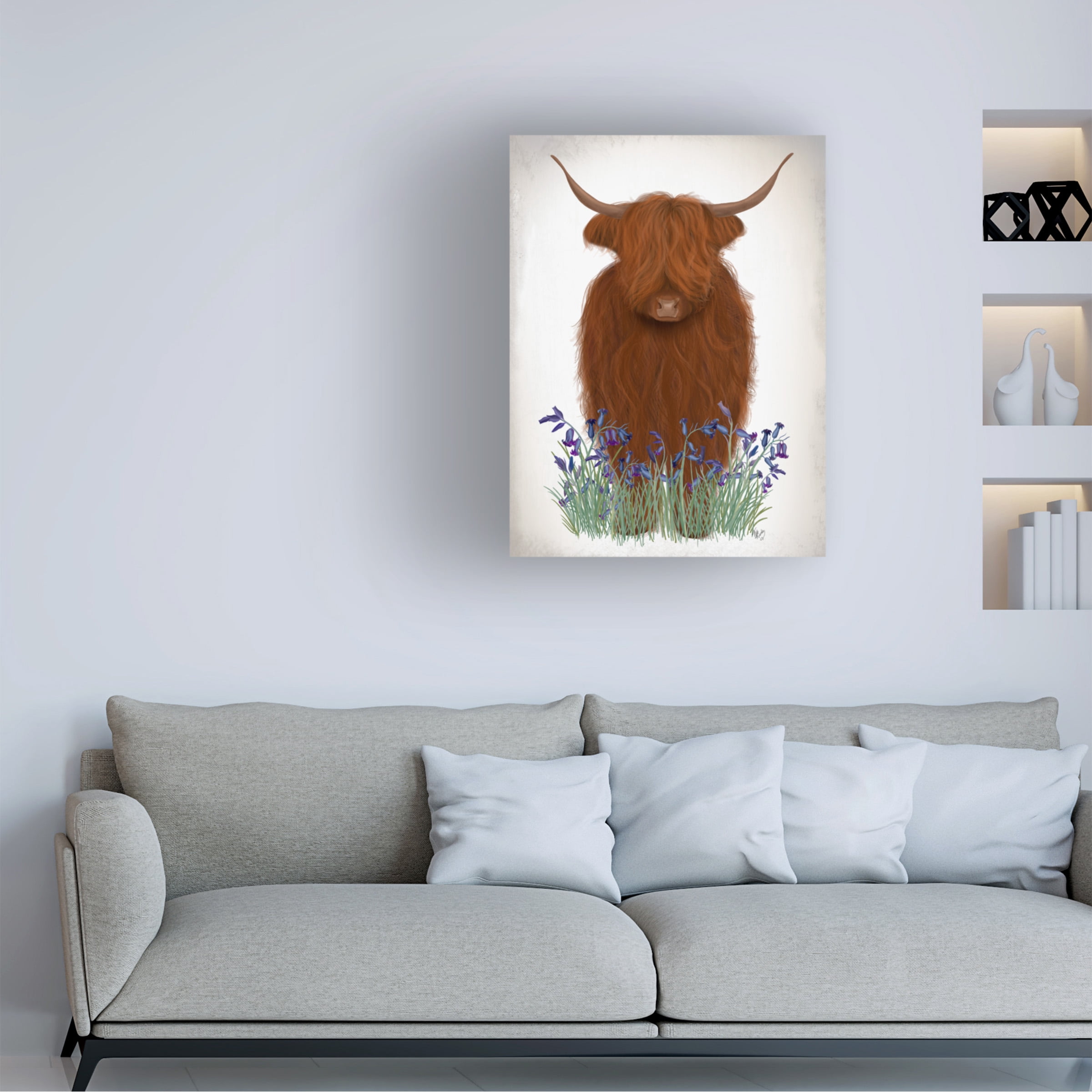 Fab Funky 'Highland Cow Bluebell' Canvas Art