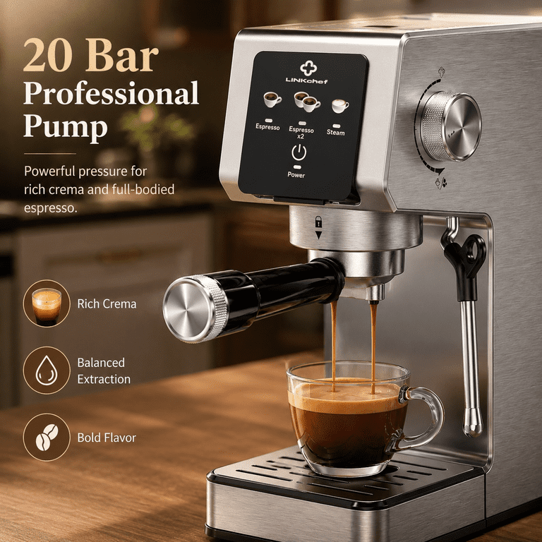 LINKChef Espresso Machine 20 Bar, Small Espresso Maker with Milk