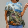 thumbnail image 6 of Lighthouse Sunrise Coast Scenery Pale Blue Tan T Shirts Basic T-Shirt Short Sleeve Ladies Tee Shirt Summer Graphic Clothing, 6 of 6
