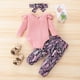 thumbnail image 2 of Body De Bebé, Conjunto De Canastilla, Monos Para Niñas Pequeñas, Pelele De Algodón De Manga Larga, Pantalones Estampados, Tocado, Traje Rosa Odeerbi LM103-8037, 2 of 7