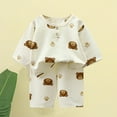 thumbnail image 2 of XUELUO Toddler Boys Casual Outfit Sets Summer Cartoon Fruit Print Crew Neck Short Sleeve T Shirt Tops And Shorts Sports Two Piece Casual Sleepwear Sportwear,Brown,4-5 Years, 2 of 9
