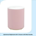 thumbnail image 6 of Upholstered Nightstand with 3 Drawers, Round Bedside Table with Metal Handles,Marbling Stickers Top Night Table for Bedroom, Fully Assembled Except Handles, Pink, 6 of 9