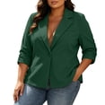 thumbnail image 2 of Sheghy Plus Size Ruffle Pleated Blazer Lapel Button 3/4 Sleeve Solid Office Suit Jacket Crop Green XXXXXL, 2 of 8