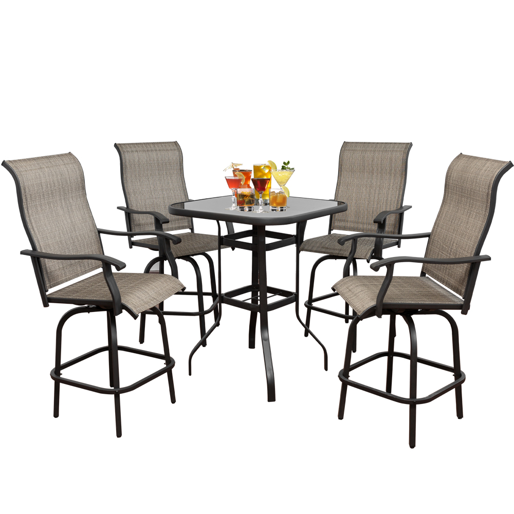 Outdoor Patio Swivel Bar Set,Textilene Fabric All Weather Patio Furniture Table and Chair(4