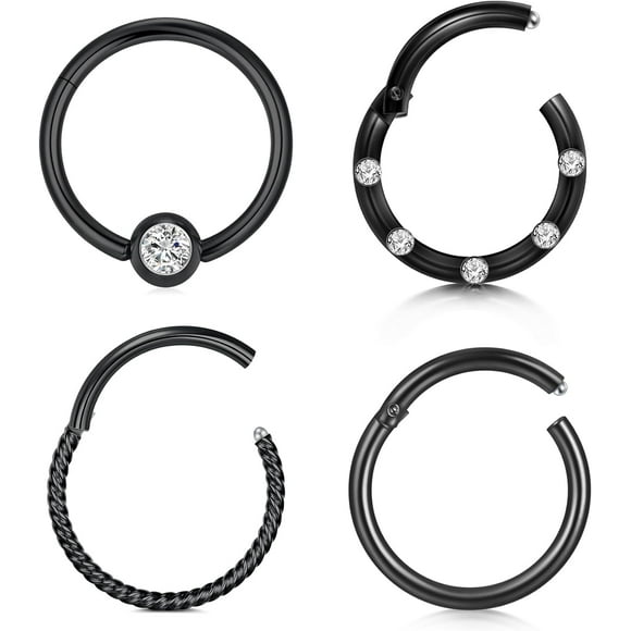 16G 14G Horseshoe Rings Surgical Steel Nose Septum Horseshoe Hoop Earring Eyebrow Tragus Lip Rings Daith Helix Piercing Jewelry for Women Men 6-12mm Smily Piercing Jewelry 16g-black-8mm