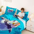 thumbnail image 3 of jejeloiu Cartoon Animal Puffin Bed Sheets,Ocean Bubble Scene Full Size Sheets For Boys,Bright Blue,4pcs,1 Flat Sheet, 1 Fitted Sheet and 2 Pillowcases, 3 of 6