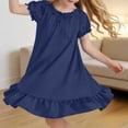 thumbnail image 4 of SGFCWSX Girls Casual Dress Short Sleeve Satin Bow Ruffle Hem Loose Fit Summer Dress Navy Size 6-7 Years, 4 of 9