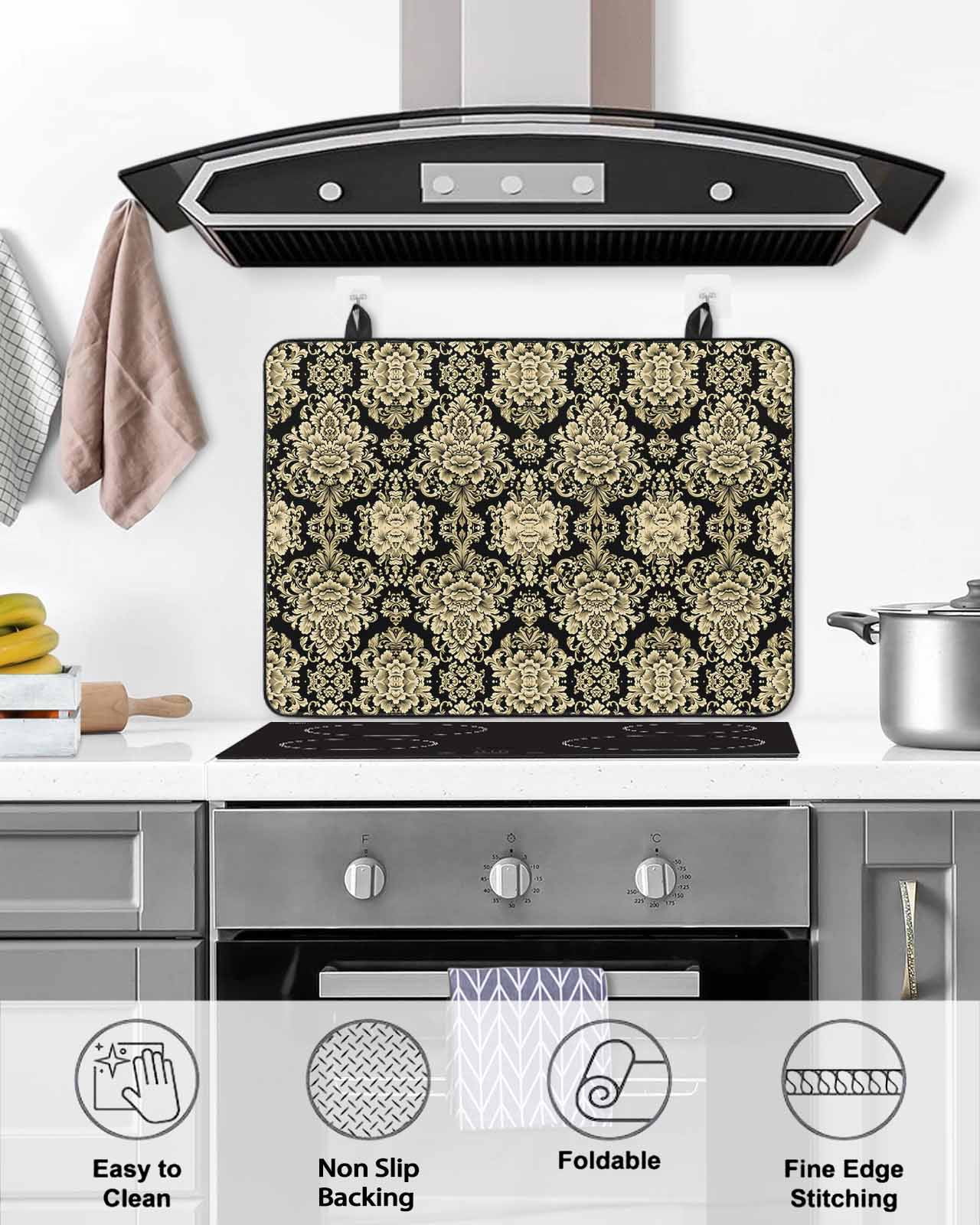 nqOlkjepod Large Induction Cooktop Protector Mat 24"x21", Vintage Floral Boho Stove Top Covers for Electric Stove, Retro Ethnic Tribe Abstract Art Stove Burner Cover Mats, Glass Top Stove Cover