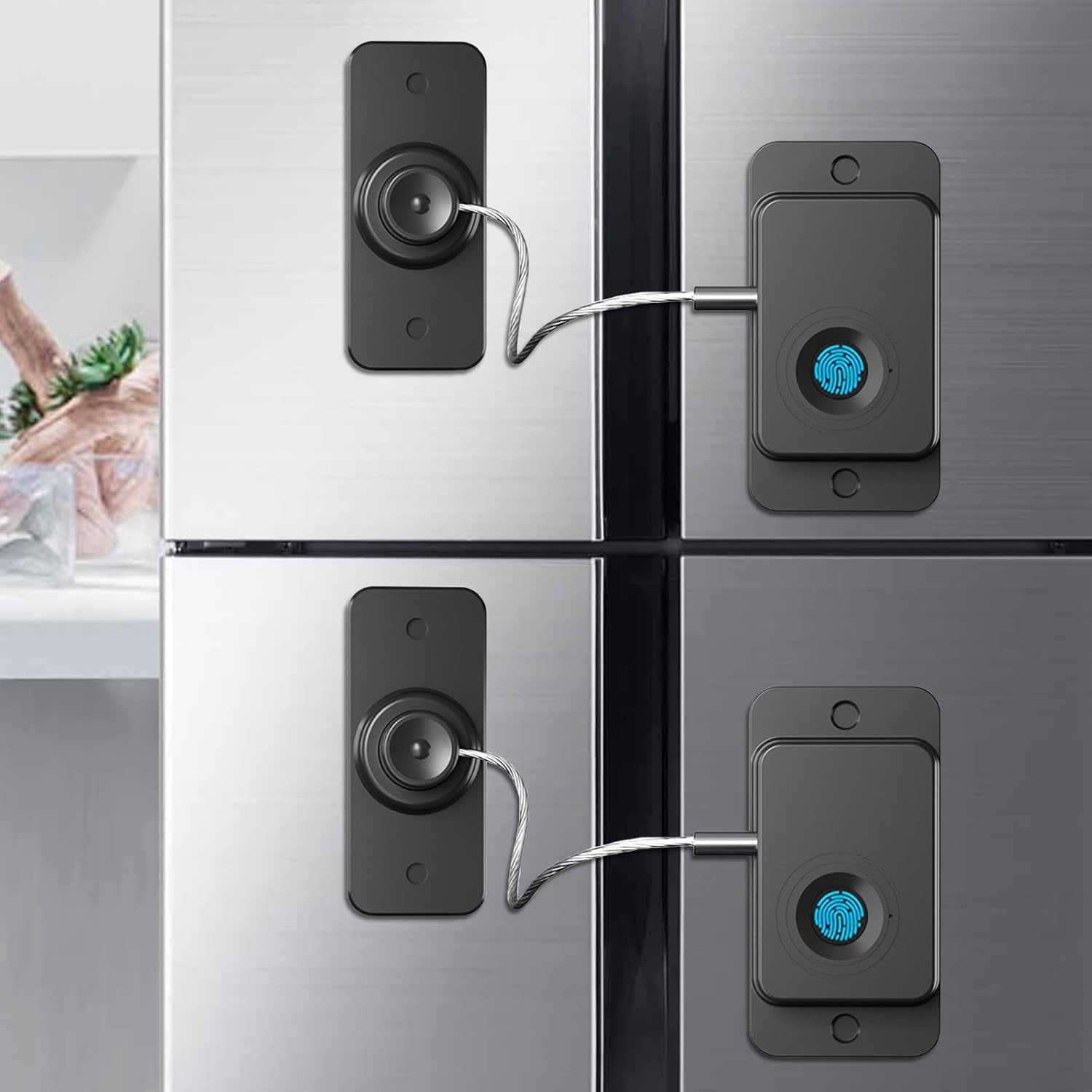 Fingerprint Refrigerator Lock, 3M Adhesive, for Fridge Cabinet Drawers, Black