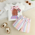 thumbnail image 2 of Toddler Outfits Girls Toddler Striped Shorts Outfits Short Sleeve Cartoon Print T Shirt Pullover Fall Toddler Girl Clothes White 18 Months-24 Months, 2 of 6