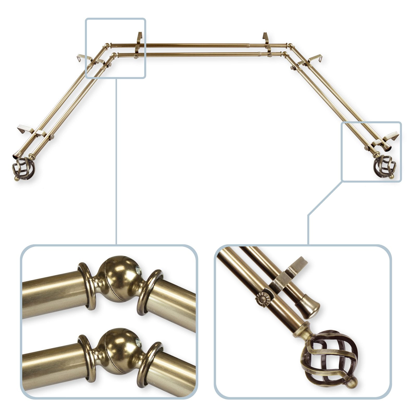 Rod Desyne Twist Double Bay Window Adjustable Curtain Rod