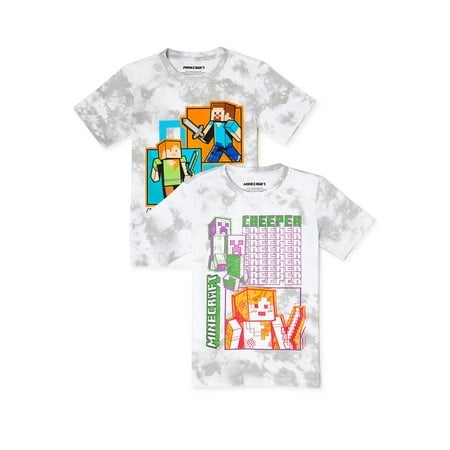 Minecraft Boys Graphic Tie-Dye T-Shirts, 2-Pack, Size 4-18