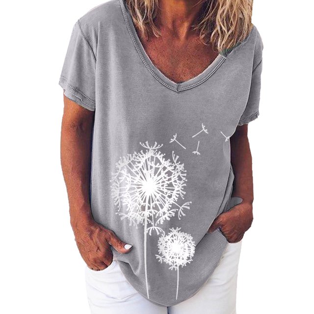 Birdeem Mode Femme T-Shirt à Col en V Imprimé Blouse Hauts Chandail