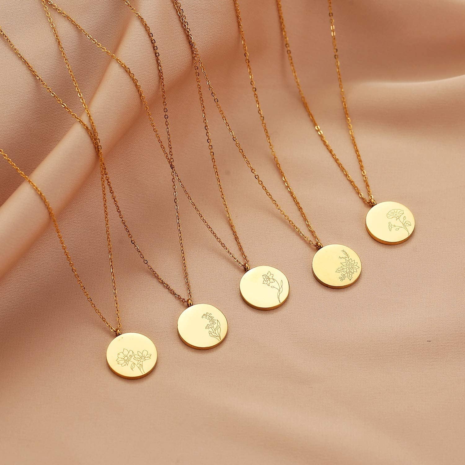 Birth Month Flower Necklace Dainty Gold 