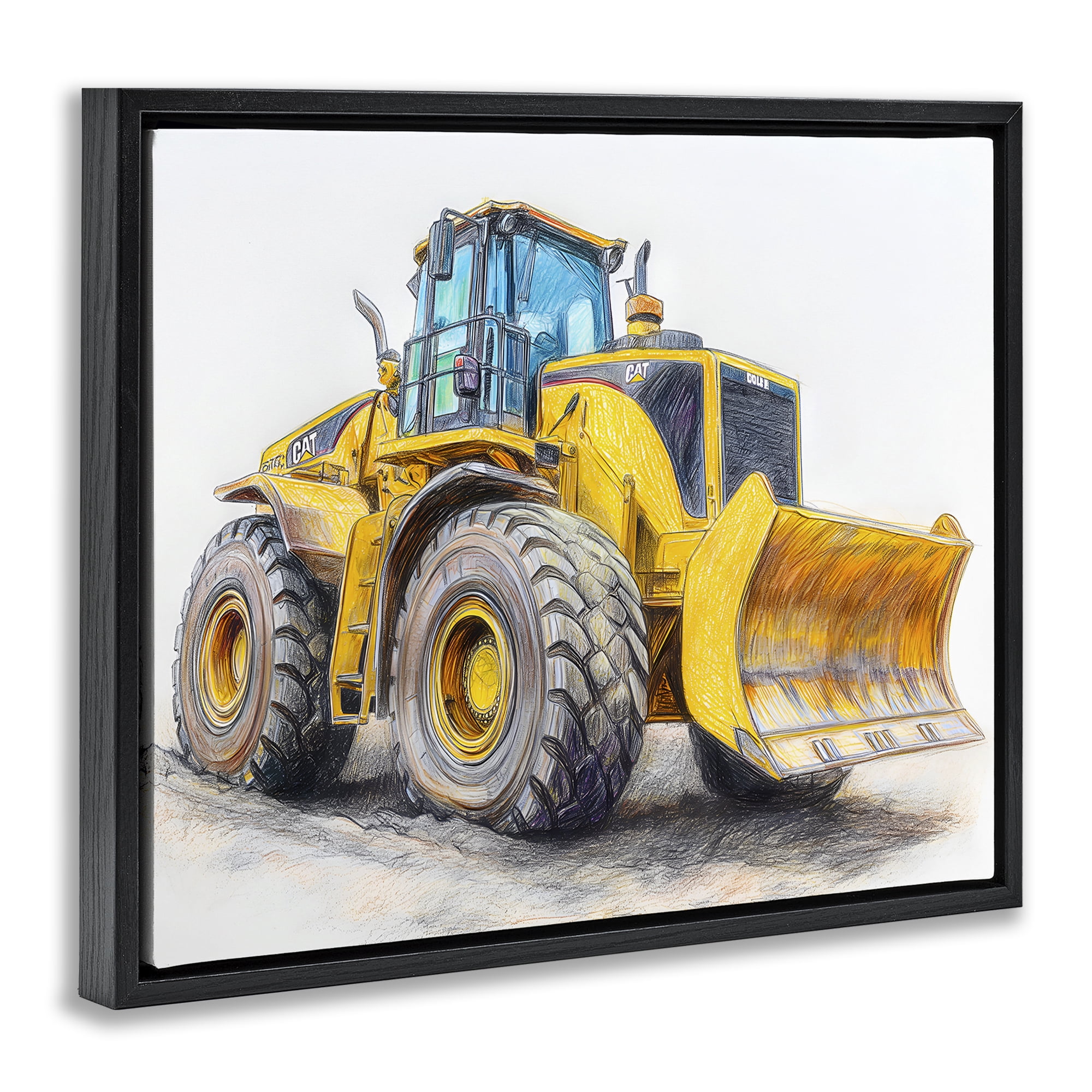 Stupell Industries Industrial Excavator Drawing Black Framed Floater Canvas Wall Art, design by Steve Hunziker