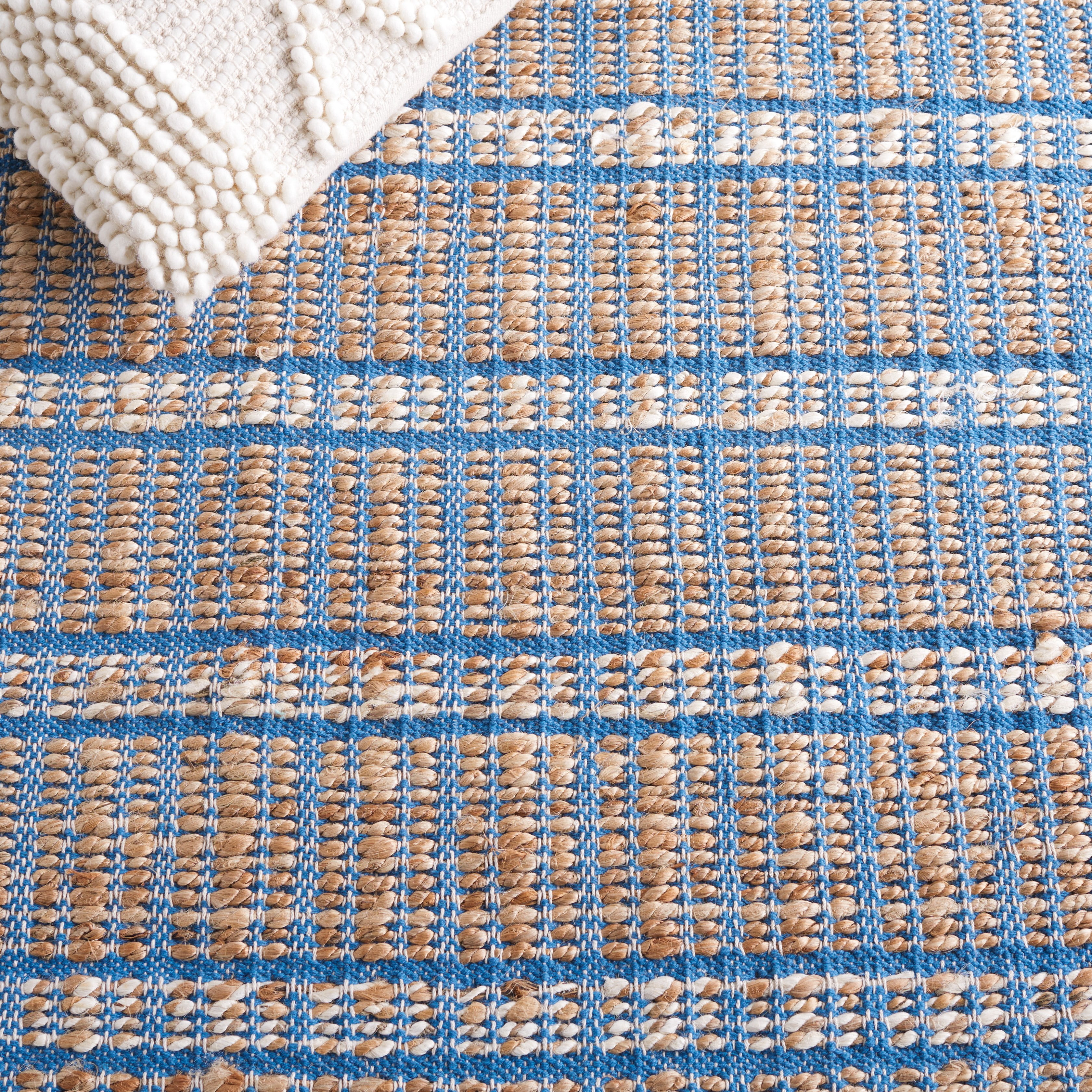 SAFAVIEH Natural Fiber Kostadin Striped Area Rug, Blue/Natural, 6'6" x 6'6" Square
