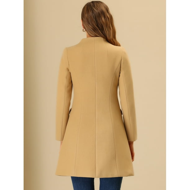 Abrigo largo elegante de invierno para mujer con cuello en V y un solo pecho Caqui S Allegra K Abrigo Walmart en linea