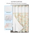 thumbnail image 2 of No Hook Cloth Fabric Shower Curtain with Snap in Liner, Beige Flowers Waterproof Shower Curtains Set with See Through Top Window, Farmhouse Botanical Floral Green Leaves Bath Curtains Shower 72"x72", 2 of 6