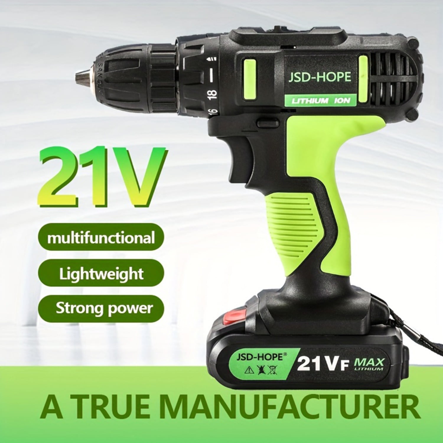 21VF Cordless Drill/Driver, 2-Speed Lithium-Ion with Impact Function, 3-in-1 Electric Power Tool