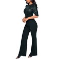 thumbnail image 3 of Sparkly Jumpsuit for Women Dressy Puff Sleeve High Waisted Elegant Sequins Patchwork Formal Cocktail Party Romper, 3 of 5