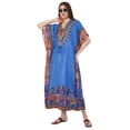 thumbnail image 6 of Divine threads Women African Print Kimono Cover Up V Neck Batwing Sleeve Plus Size Beach Kaftan Dresses Brown (Blue), 6 of 7