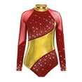 thumbnail image 3 of YiZYiF Womens Shiny Rhinestone Ballet Gymnastics Dance Leotard Long Sleeve Figure Skating Dancewear Burgundy&Gold XXL, 3 of 6