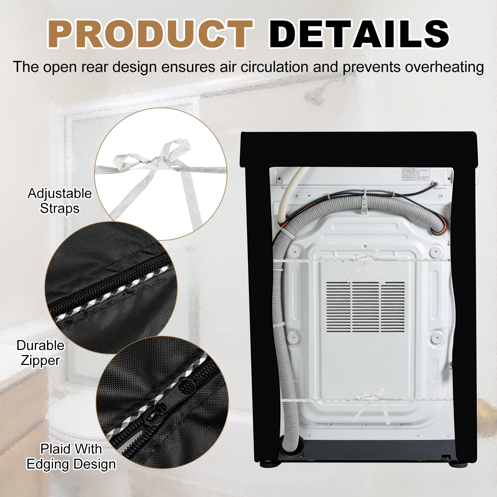 Uxcell Washer and Dryer Covers (28"Wx29"Dx43"H) - Waterproof, Dustproof, Washer Machine Cover with Zipper Laundry Cover for Top Load and Front Load Washing Machine, Black