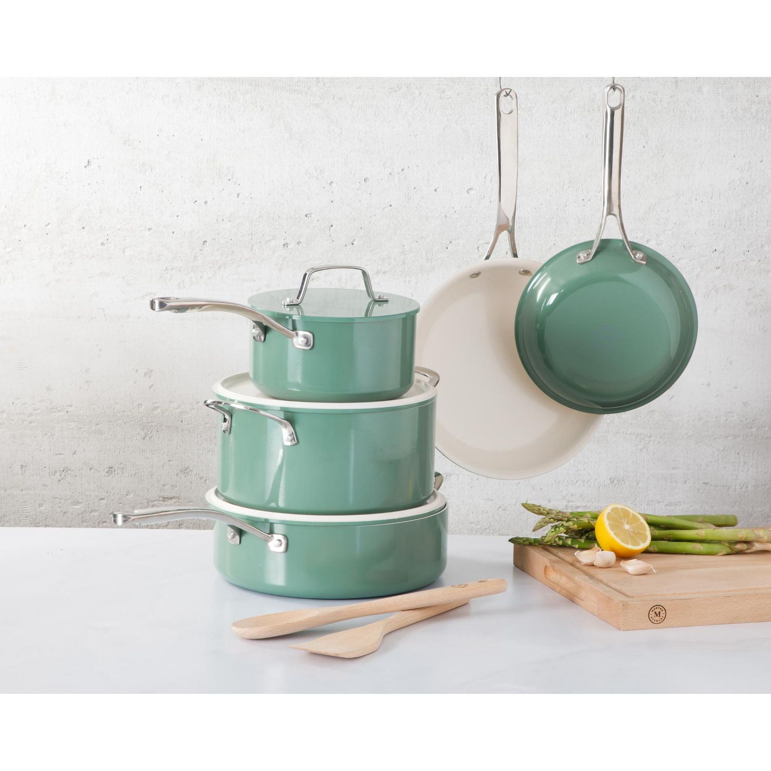 Martha Stewart Galway 10 Piece Aluminum Cookware Set w/Alum Lid, Teal