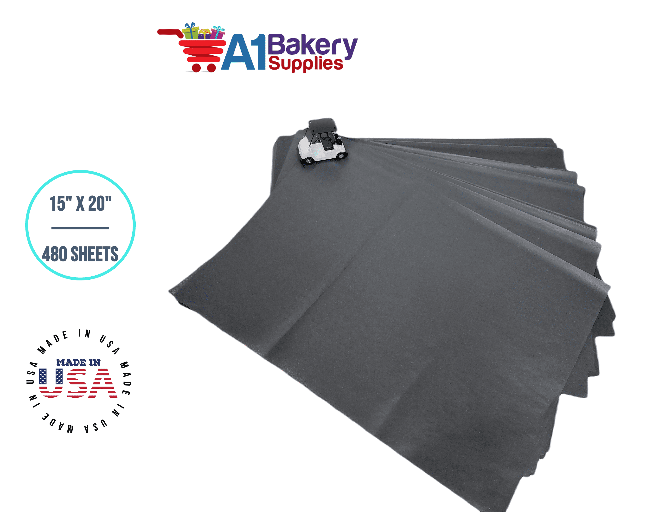 Black Tissue Paper Squares, Bulk 480 Sheets, Premium Gift Wrap and Art Supplies for Birthdays, A1 Bakery Supplies, Large 15 Inch x 20 Inch