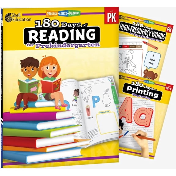 180 Days™: Reading, High-Frequency Words, & Printing Grade PK: 3-Book Set