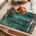 thumbnail image 3 of Teal Brown Wood Print Placemats Set of 12 Simple Vintage Plank Place Mats Indoor Wipeable Table Mats Washable Cloth Dining Table Placemats for Kitchen Holiday Party Home Decor 13x19 Inch, 3 of 8