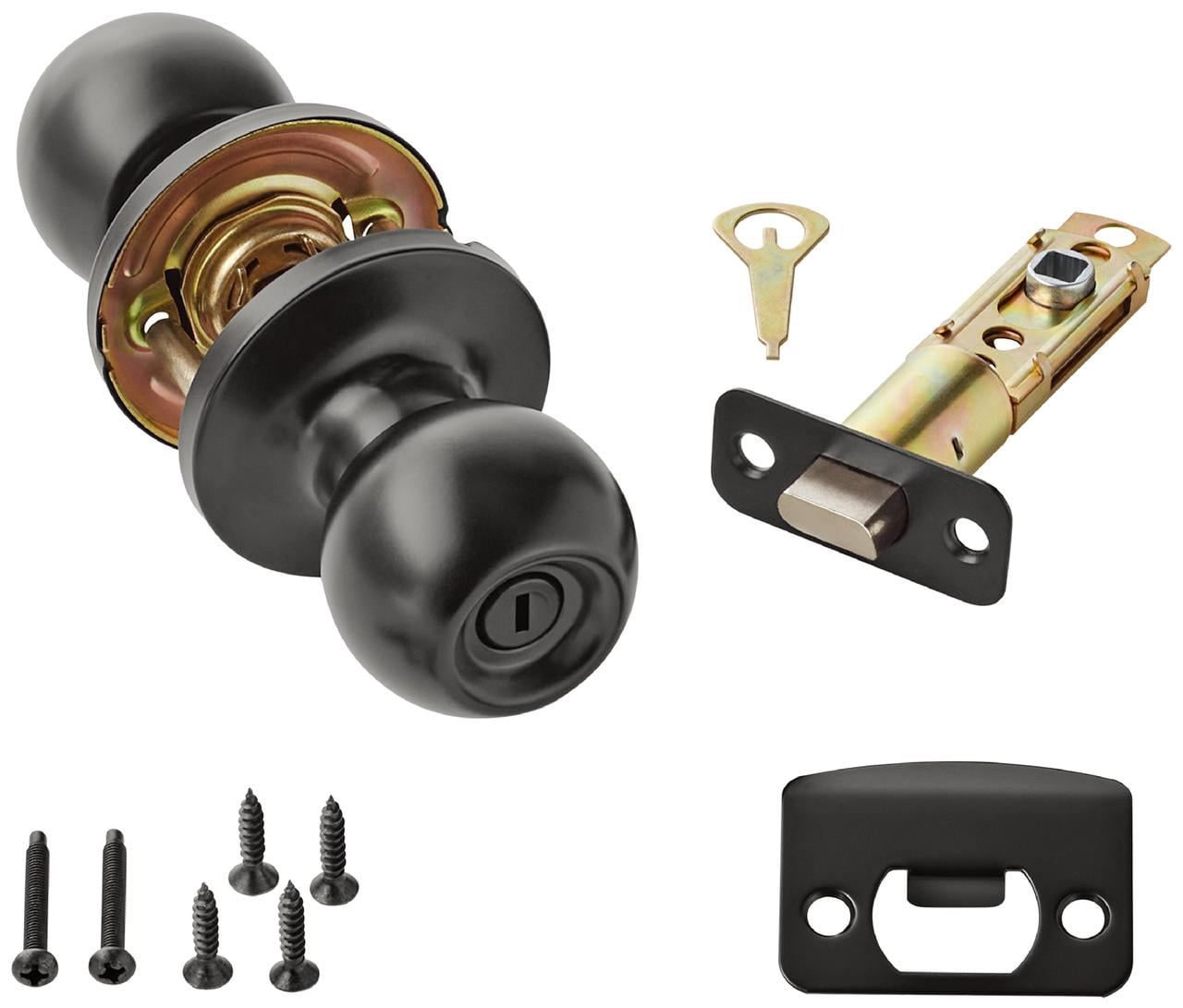 Hyper Tough Interior Locking Ball Privacy Bed and Bath Doorknob Matte Black Finish